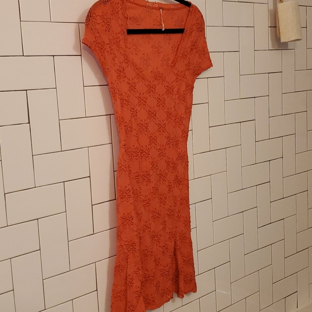 Short sleeve coral lace dress